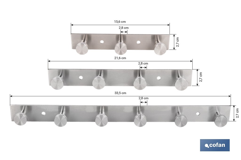 Perchero de pared | Material: acero inoxidable 304 | Acabado: satinado | Disponible con diferentes colgadores - Cofan
