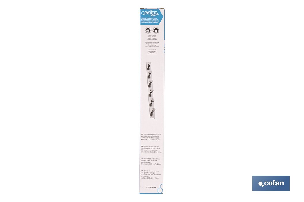 Perchero de pared | Material: acero inoxidable 304 | Acabado: satinado | Disponible con diferentes colgadores - Cofan