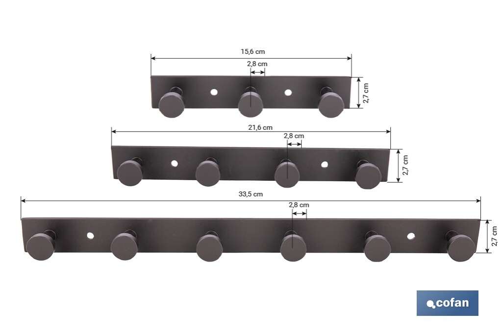 Perchero de pared negro | Material: acero inoxidable | Resistente y elegante | Disponible con diferentes colgadores - Cofan