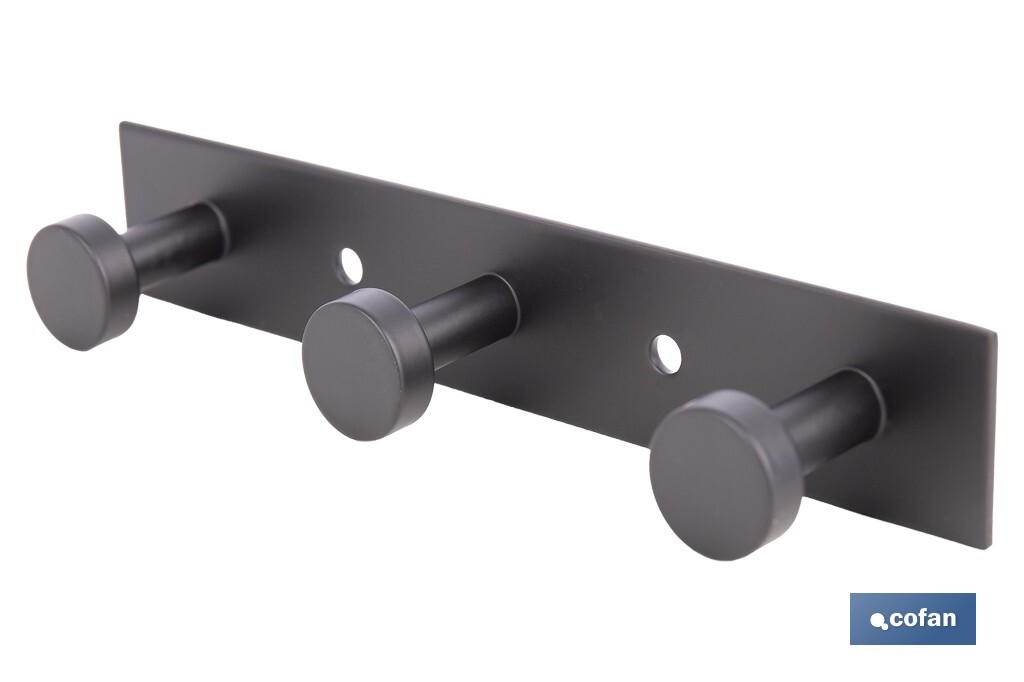 Perchero de pared negro | Material: acero inoxidable | Resistente y elegante | Disponible con diferentes colgadores - Cofan