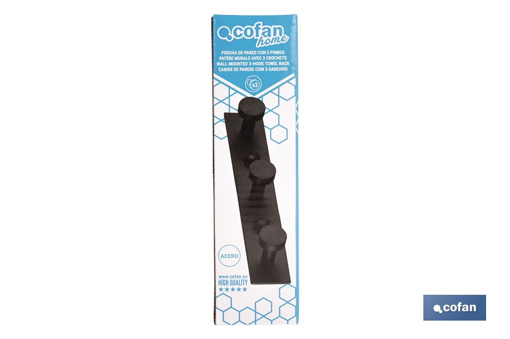 Perchero de pared negro | Material: acero inoxidable | Resistente y elegante | Disponible con diferentes colgadores - Cofan