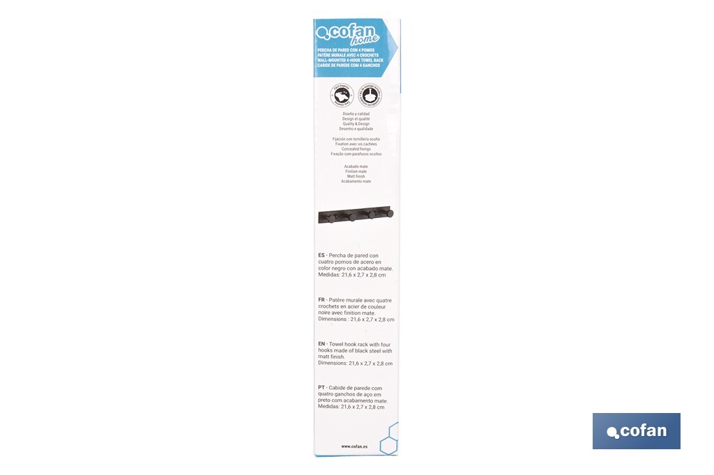 Perchero de pared negro | Material: acero inoxidable | Resistente y elegante | Disponible con diferentes colgadores - Cofan