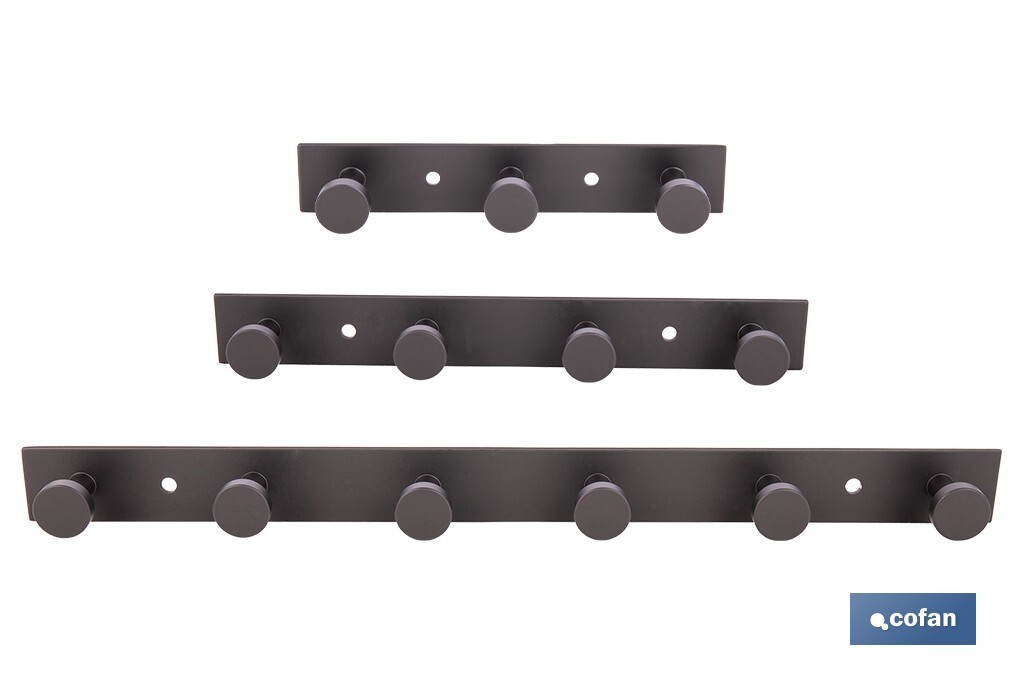 Perchero de pared negro | Material: acero inoxidable | Resistente y elegante | Disponible con diferentes colgadores - Cofan