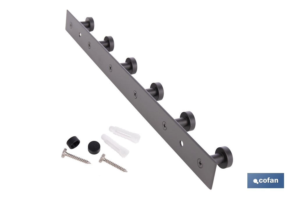 Perchero de pared negro | Material: acero inoxidable | Resistente y elegante | Disponible con diferentes colgadores - Cofan