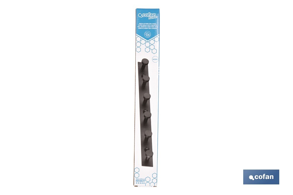 Perchero de pared negro | Material: acero inoxidable | Resistente y elegante | Disponible con diferentes colgadores - Cofan