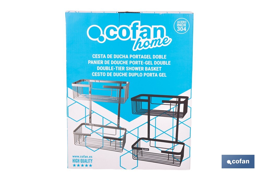 Cesta de ducha doble para baño | Organizador daño con fijación a pared | Disponible en 2 acabados - Cofan