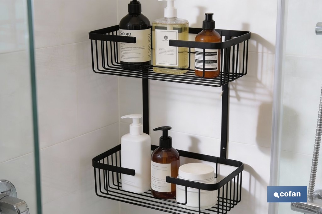 Cesta de ducha doble para baño | Organizador daño con fijación a pared | Disponible en 2 acabados - Cofan