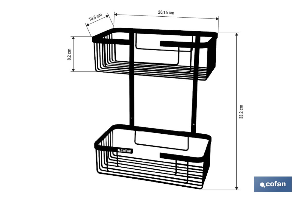 Cesta de ducha doble para baño | Organizador daño con fijación a pared | Disponible en 2 acabados - Cofan