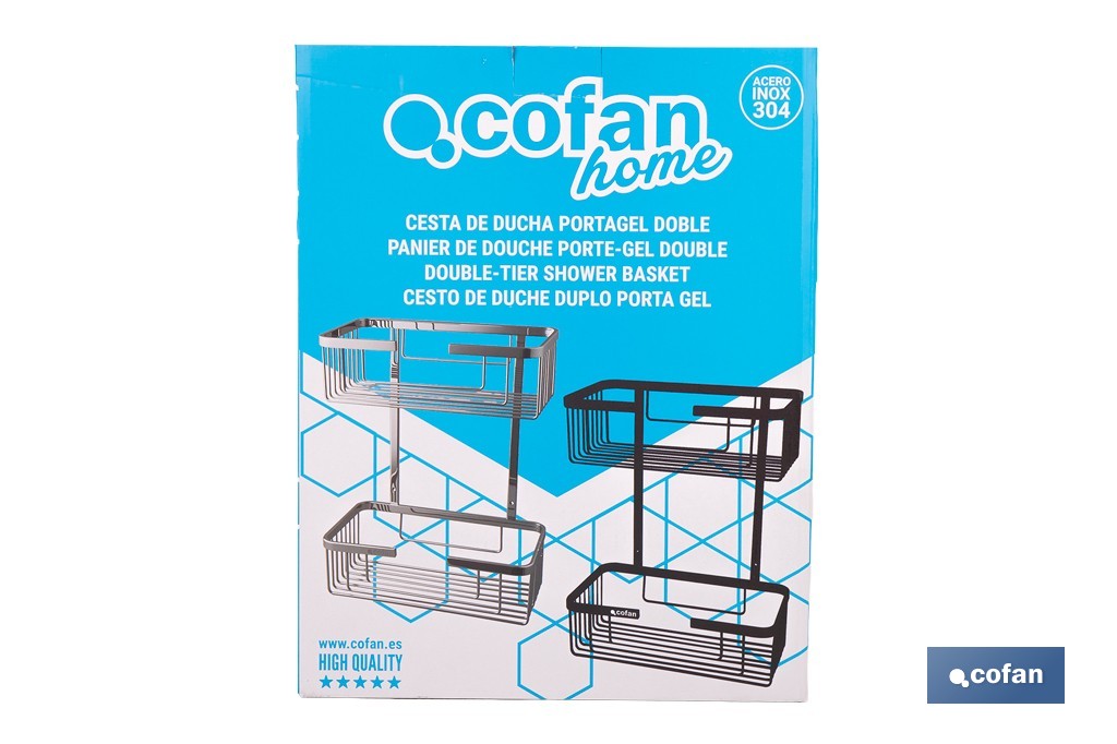 Cesta de ducha doble para baño | Organizador daño con fijación a pared | Disponible en 2 acabados - Cofan