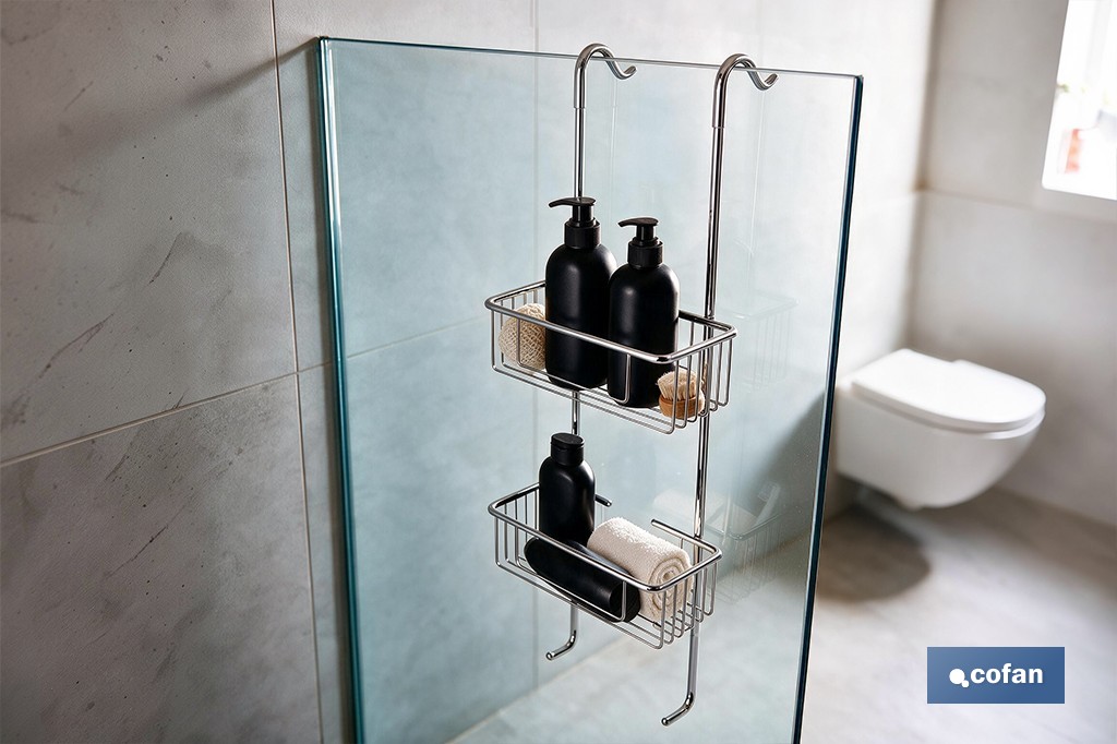 Cesta de ducha doble colgante de acero inoxidable 304 con 2 niveles | Disponible en dos acabados - Cofan