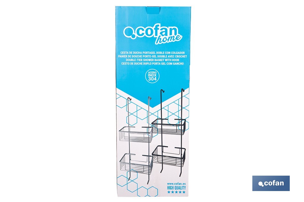 Cesta de ducha doble colgante de acero inoxidable 304 con 2 niveles | Disponible en dos acabados - Cofan