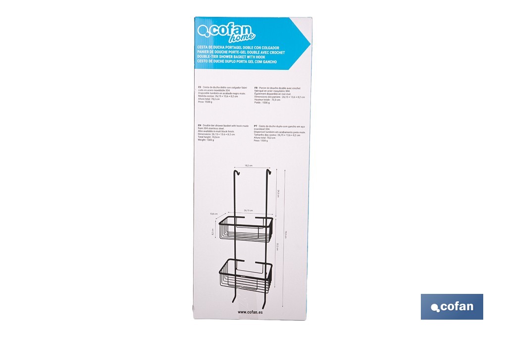 Cesta de ducha doble colgante de acero inoxidable 304 con 2 niveles | Disponible en dos acabados - Cofan