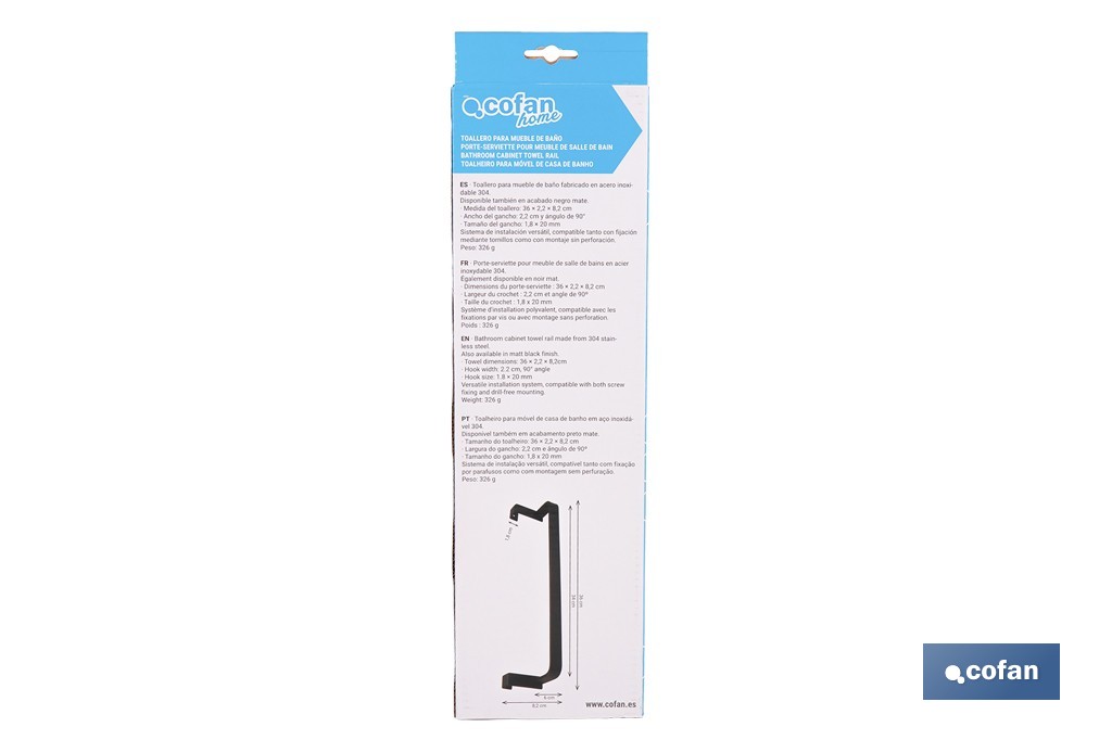 Toallero para mueble de baño con longitud de 36 cm. Dos acabados diferentes. - Cofan