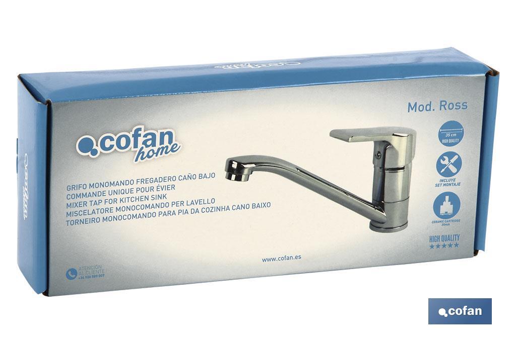 Single-handle sink tap | Low spout | Ross Model | Brass | Size: 12 x 25 x 4cm - Cofan