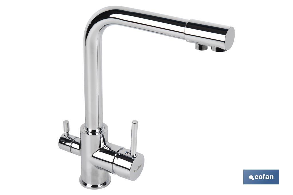 Kitchen Mixer Tap | Single-Handle Tap | 3-Way Filter Tap Adapted to Osmosis System | Bled Model | Brass with chrome finish - Cofan