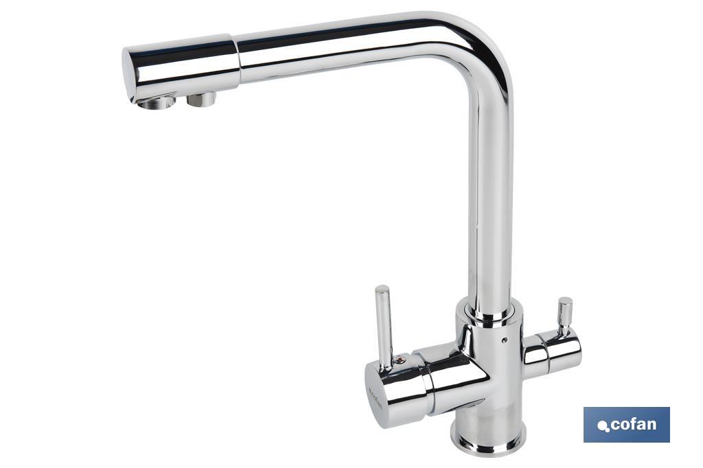 Kitchen Mixer Tap | Single-Handle Tap | 3-Way Filter Tap Adapted to Osmosis System | Brass with chrome finish - Cofan