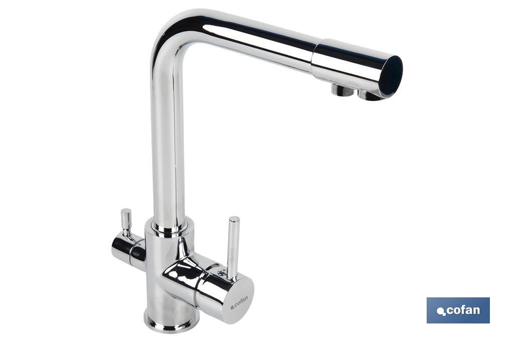 Kitchen Mixer Tap | Single-Handle Tap | 3-Way Filter Tap Adapted to Osmosis System | Brass with chrome finish - Cofan