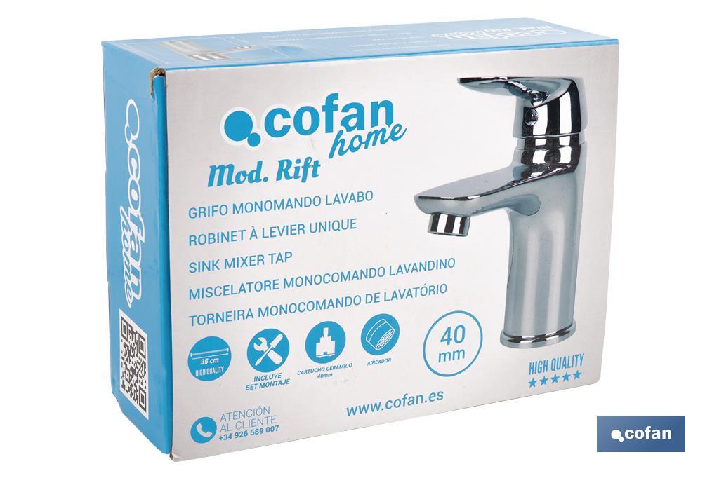 Basin Mixer Tap | Single-Handle Tap | Size: 40mm | Rift Model | Brass with Chrome-Plated Finish and Zinc Alloy Handle - Cofan