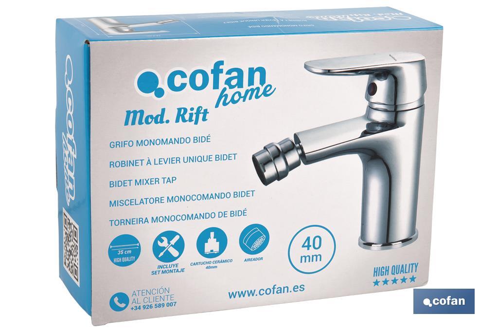 Bidet Mixer Tap | Single-Handle Tap | Size: 40mm | Rift Model | Brass with Chrome-Plated Finish and Zinc Alloy Handle - Cofan