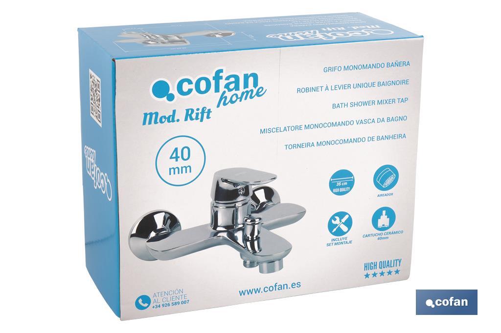 Single-Handle Bath Mixer Tap | Size: 40mm | Rift Model | Brass with Chrome-Plated Finish - Cofan