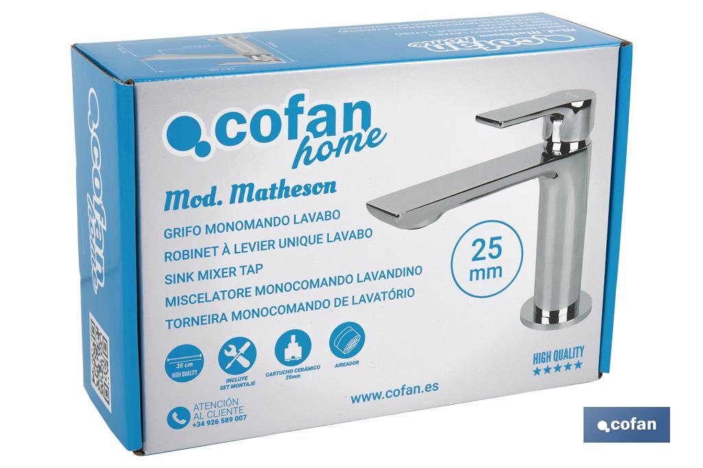 Grifo para Lavabo Monomando | Medida 25 mm | Modelo Matheson | Fabricado en Latón con un Acabado en Cromado - Cofan