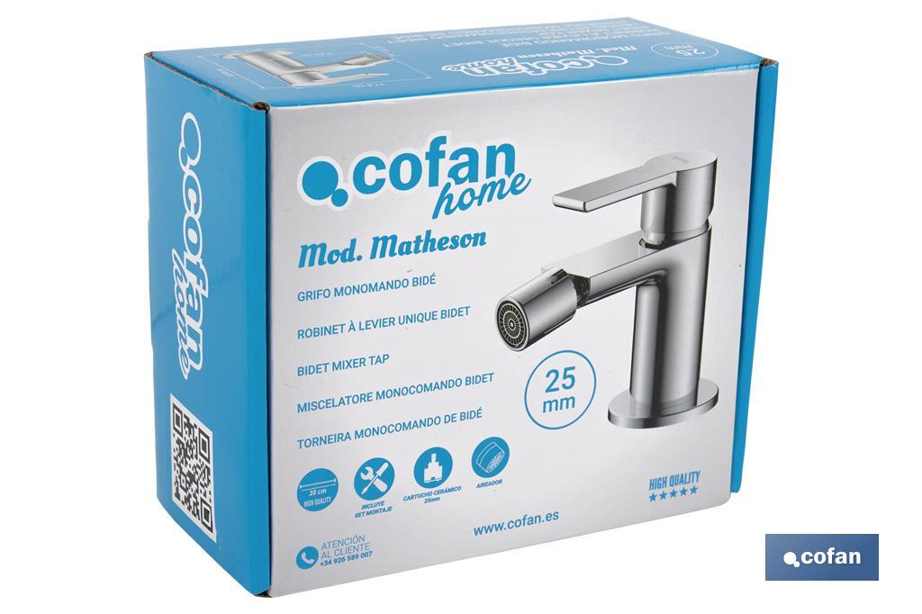 Single-Handle Bidet Mixer Tap | Size: 25mm | Matheson Model | Brass with Chrome-Plated Finish - Cofan