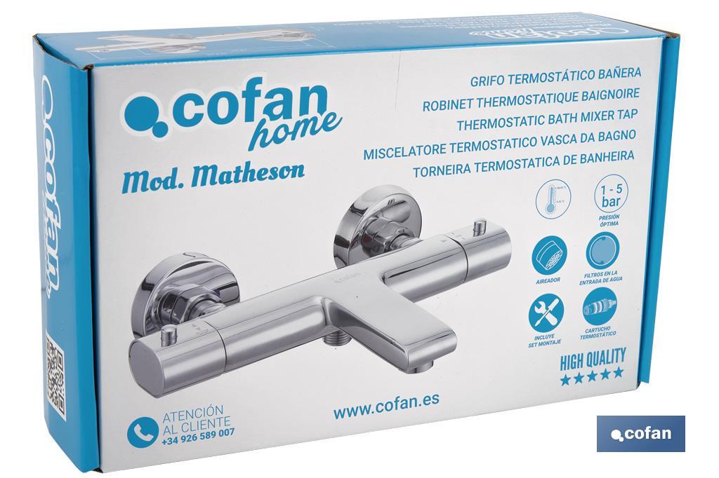 Bath Mixer Tap | Thermostatic Tap | Matheson Model | Brass with Chrome-Plated Finish and ABS Handle - Cofan