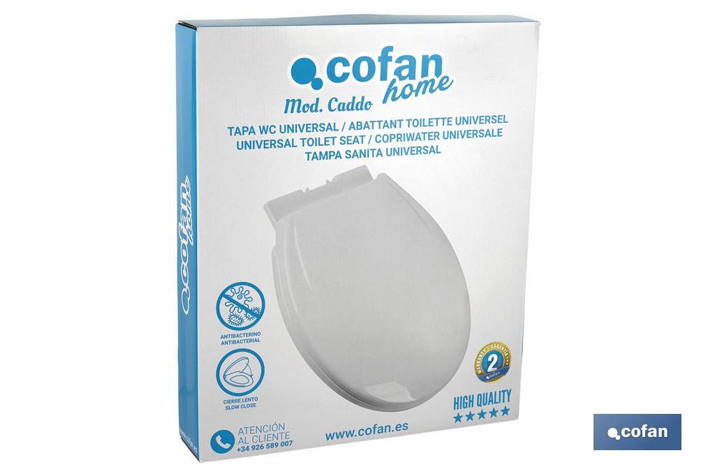 Universal Toilet Seat | Size: 40.4 x 35.6cm | Caddo Model | Antibacterial White Polypropylene - Cofan