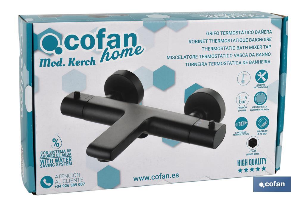 Thermostatic bath mixer tap | Black bathroom fittings | Size: 26.5 x 3.1cm  - Cofan