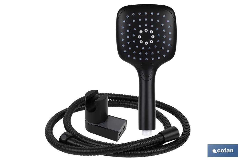 Shower kit | Black bathroom fitting | Hand-held shower head + hose + bracket included - Cofan