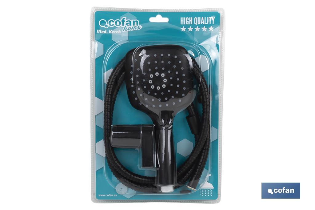 Shower kit | Black bathroom fitting | Hand-held shower head + hose + bracket included - Cofan