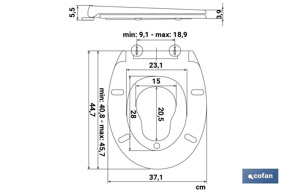 Tampa de wc familiar oval | Material: polipropileno | Fecho lento e silencioso - Cofan