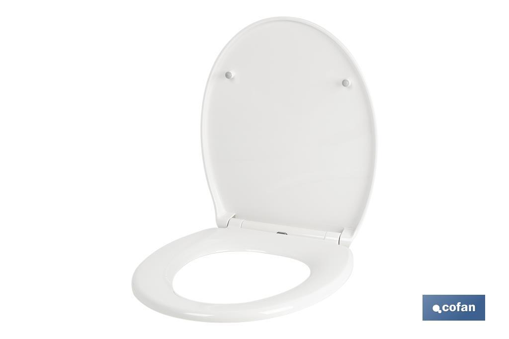 Tapa de WC | Con botón de liberación rápida | Forma oval | Material: polipropileno | Cierre lento y silencioso - Cofan