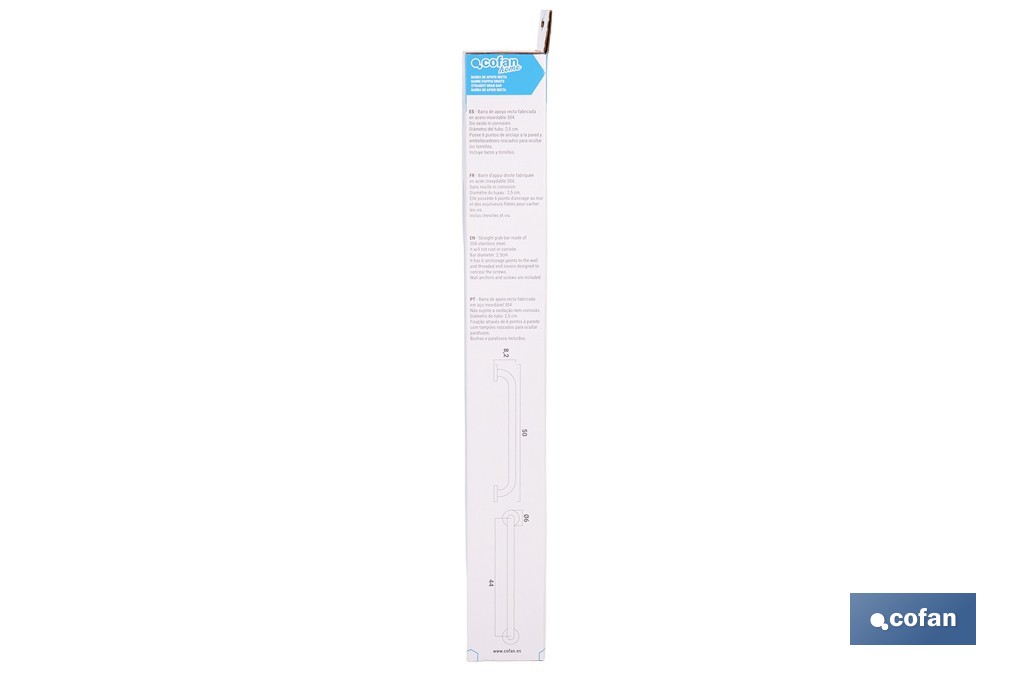 Barre d'appui droite | Matériau : Acier inoxydable 304 | Plusieurs dimensions - Cofan