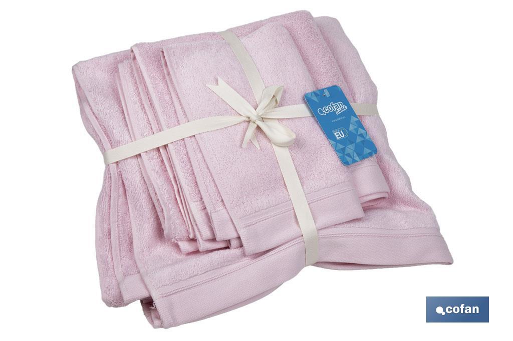Set of 3 light-pink bath towels with 580g/m2 | Flor range | Set of bath towels made of 100% cotton - Cofan