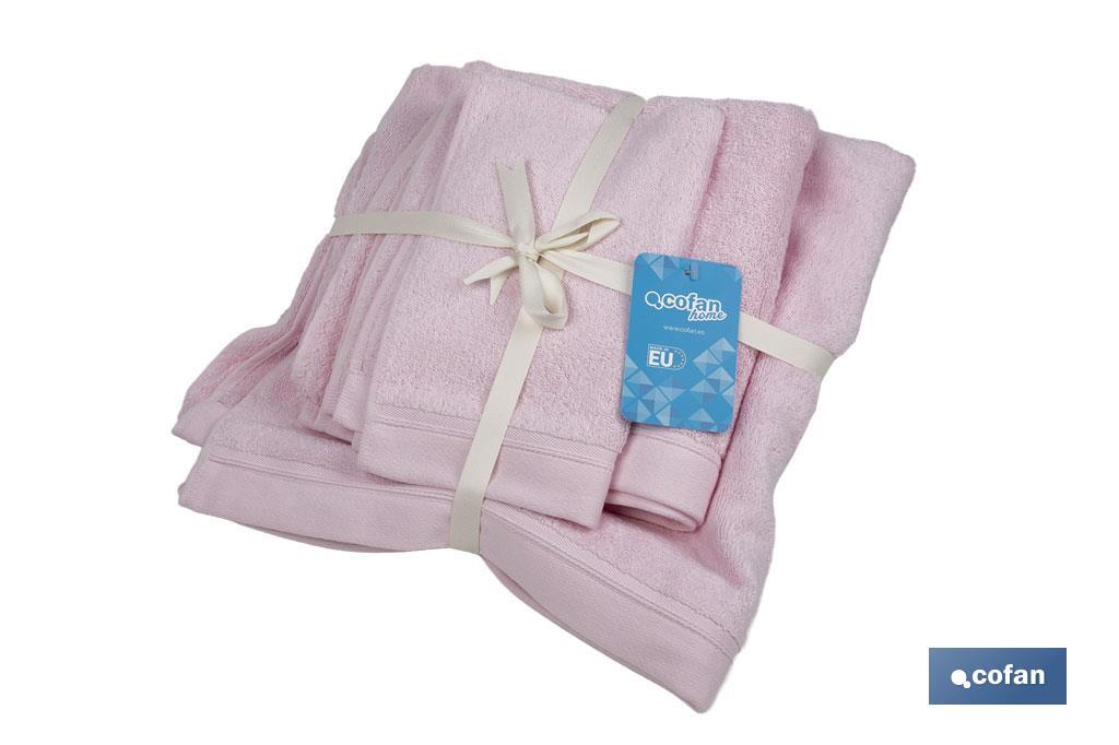 Set of 3 light-pink bath towels with 580g/m2 | Flor range | Set of bath towels made of 100% cotton - Cofan