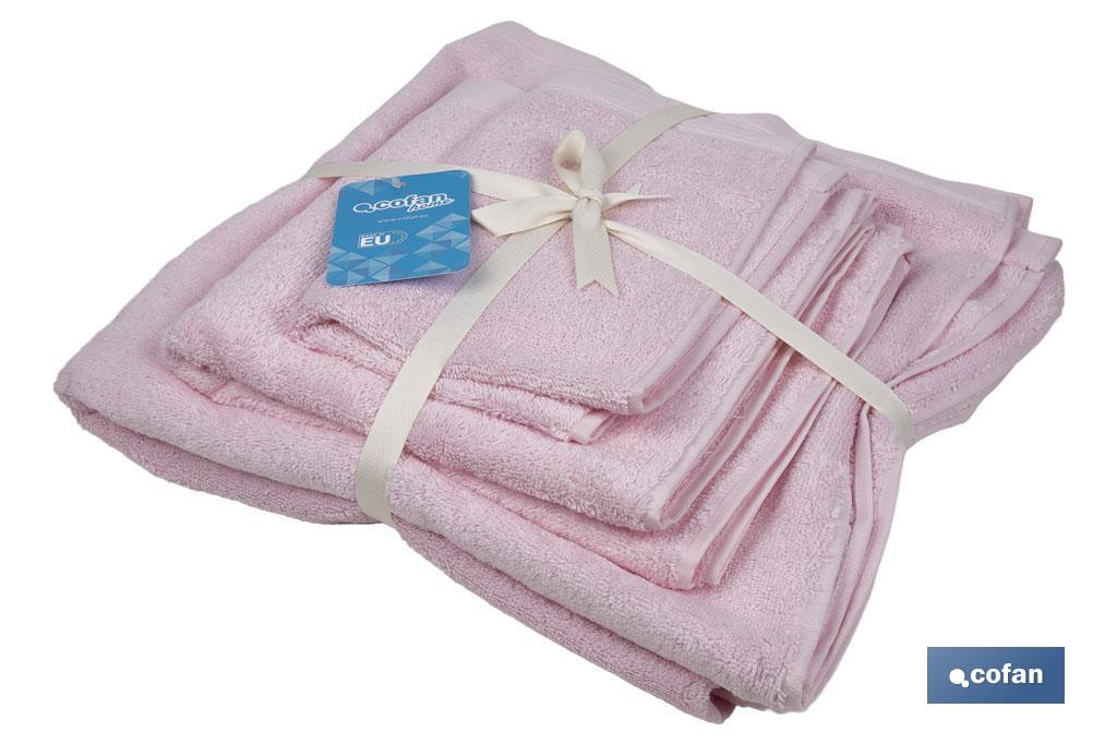 Set of 3 light-pink bath towels with 580g/m2 | Flor range | Set of bath towels made of 100% cotton - Cofan