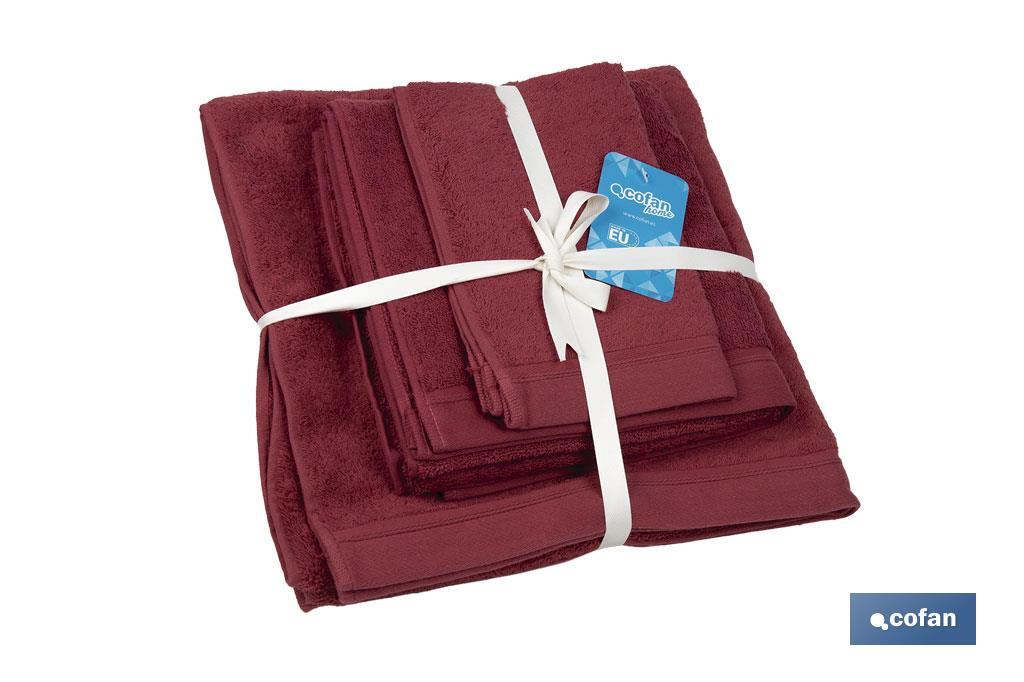 Set of 3 burgundy bath towels with 580g/m2 | Paris range | Set of bath towels made of 100% cotton - Cofan