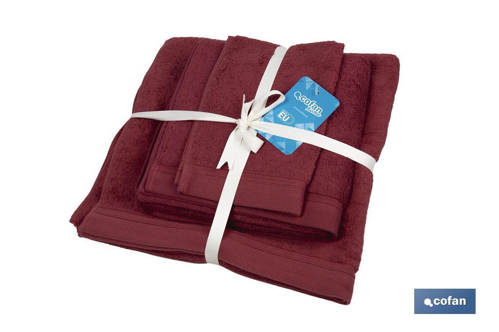 Set of 3 burgundy bath towels with 580g/m2 | Paris range | Set of bath towels made of 100% cotton - Cofan