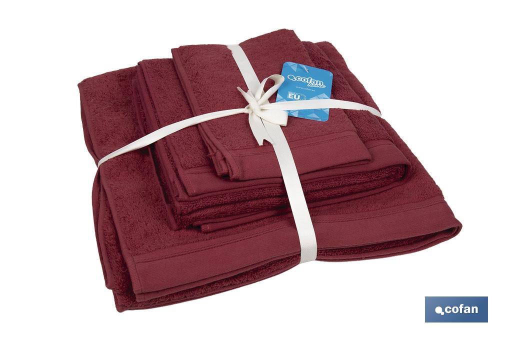 Set of 3 burgundy bath towels with 580g/m2 | Paris range | Set of bath towels made of 100% cotton - Cofan