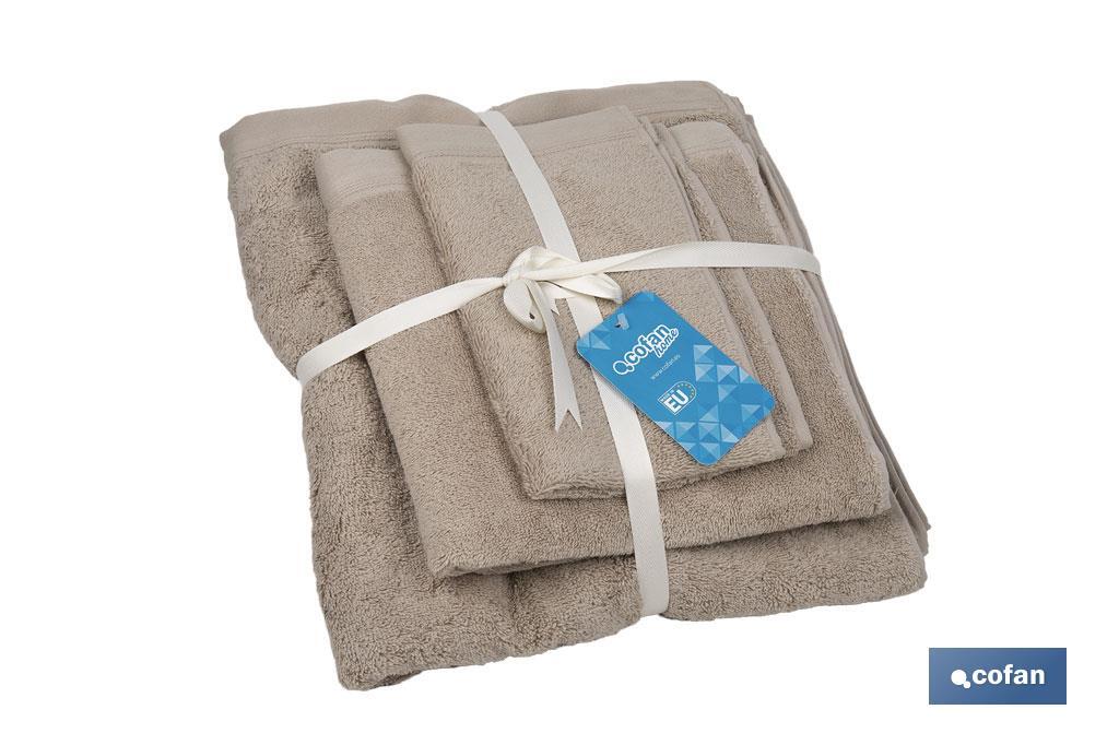 Juego de 3 toallas de color beige con 580 g/m2 | Gama Abisinia | Set de toallas 100 % de algodón - Cofan
