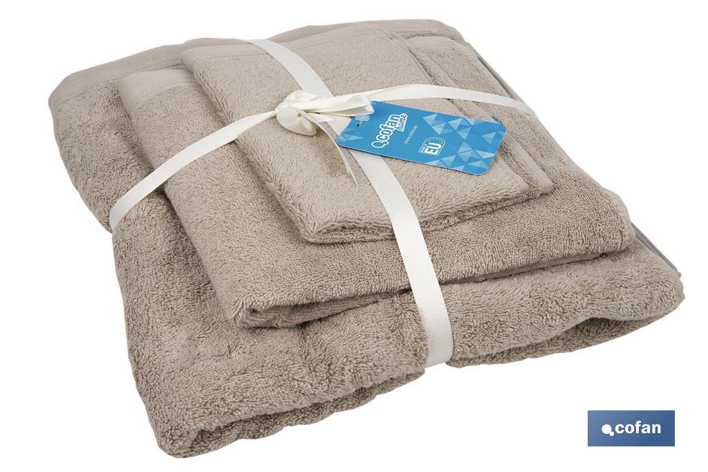 Set of 3 beige bath towels with 580g/m2 | Abisinia range | Set of bath towels made of 100% cotton - Cofan