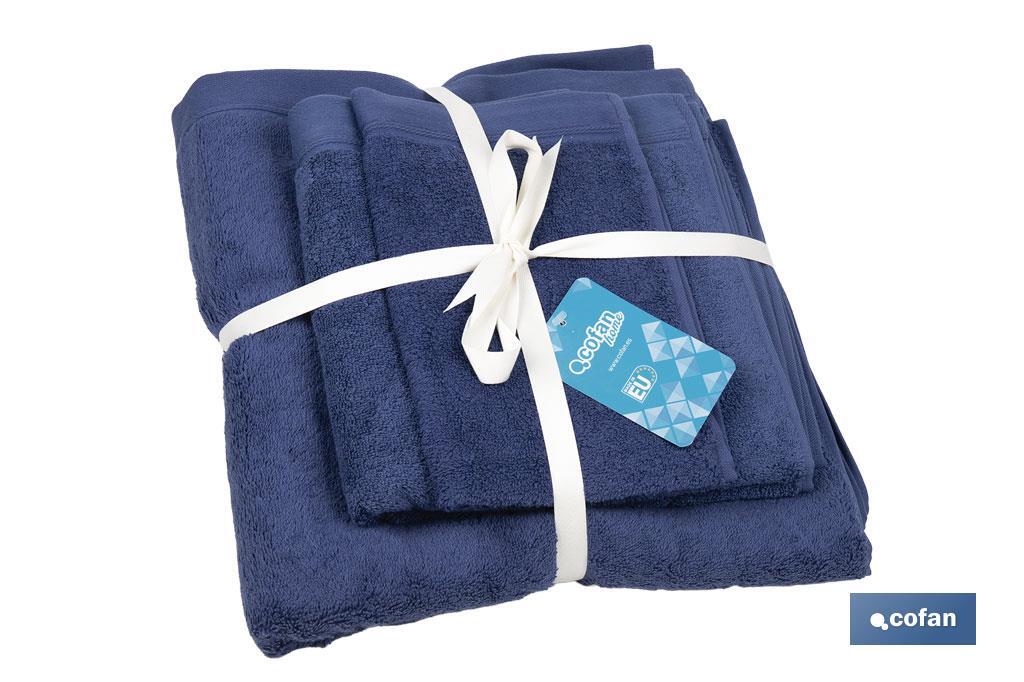 Set of 3 navy-blue bath towels with 580g/m2 | Marin range | Set of bath towels made of 100% cotton - Cofan