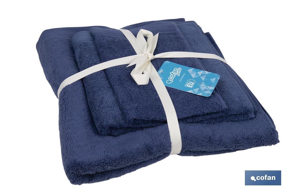 Set of 3 navy-blue bath towels with 580g/m2 | Marin range | Set of bath towels made of 100% cotton - Cofan