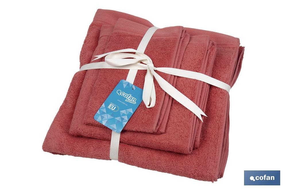 Conjunto de 3 toalhas de cor coral com 580 g/m2 | Gama Jamaica | Conjunto de toalhas 100% algodão - Cofan