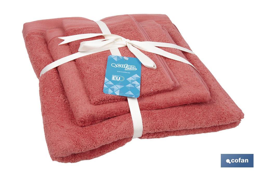 Conjunto de 3 toalhas de cor coral com 580 g/m2 | Gama Jamaica | Conjunto de toalhas 100% algodão - Cofan