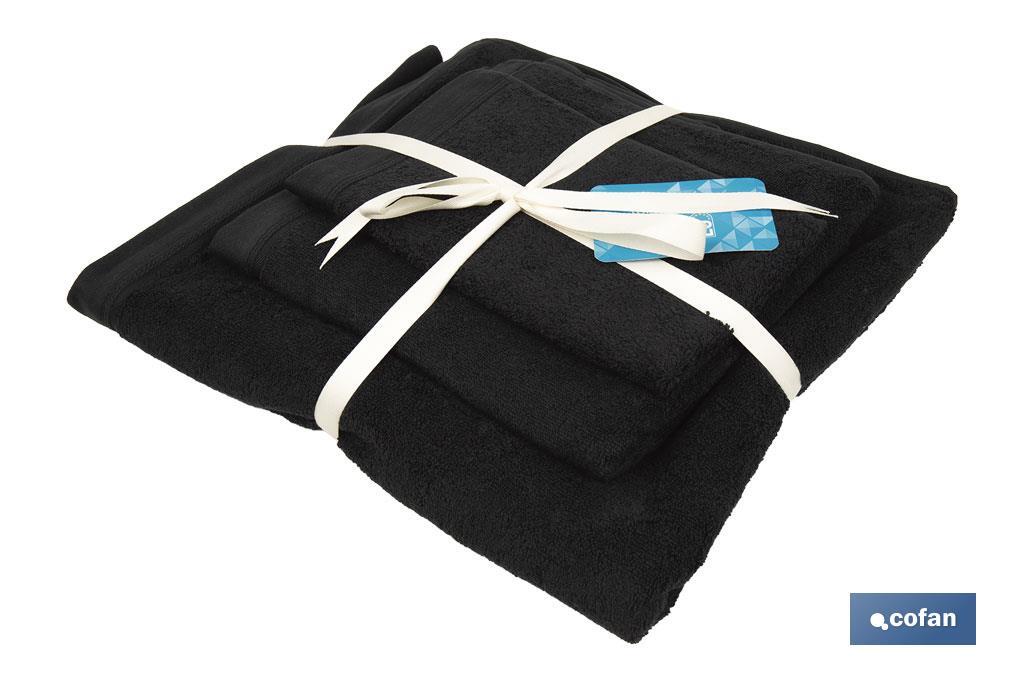 Juego de 3 toallas de color negro con 580 g/m2 | Gama Brillante | Set de toallas 100 % de algodón - Cofan
