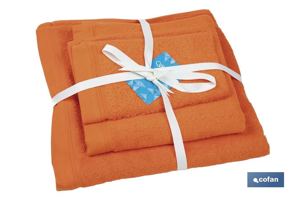 Lot de 3 serviettes de couleur orange avec 580 g/m2 | Gamme Amanecer | Lot de serviettes 100 % coton - Cofan