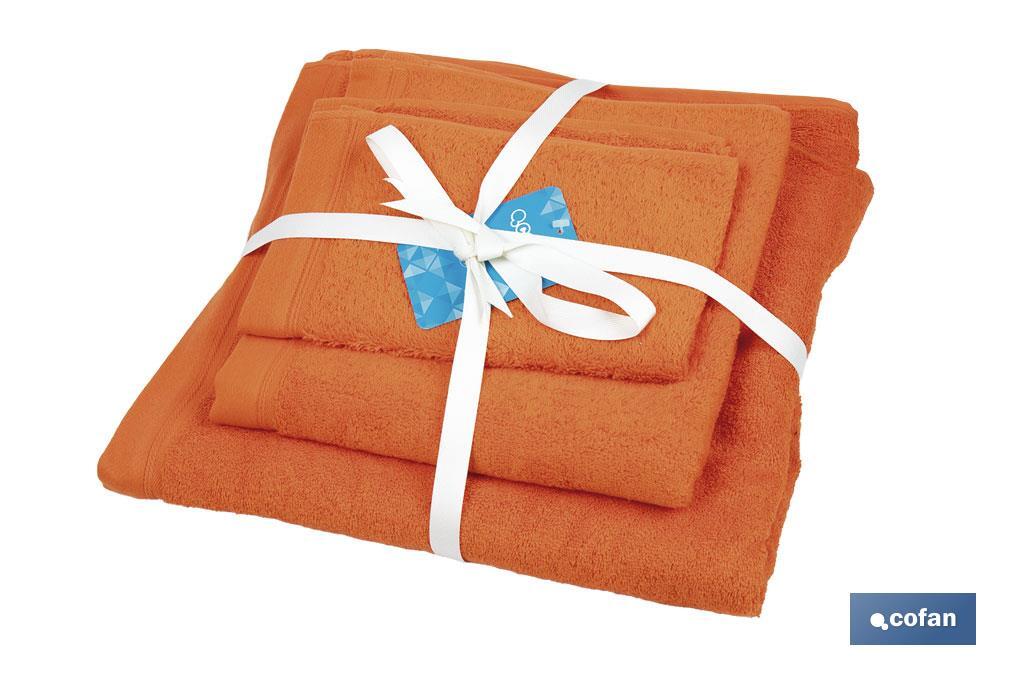 Lot de 3 serviettes de couleur orange avec 580 g/m2 | Gamme Amanecer | Lot de serviettes 100 % coton - Cofan