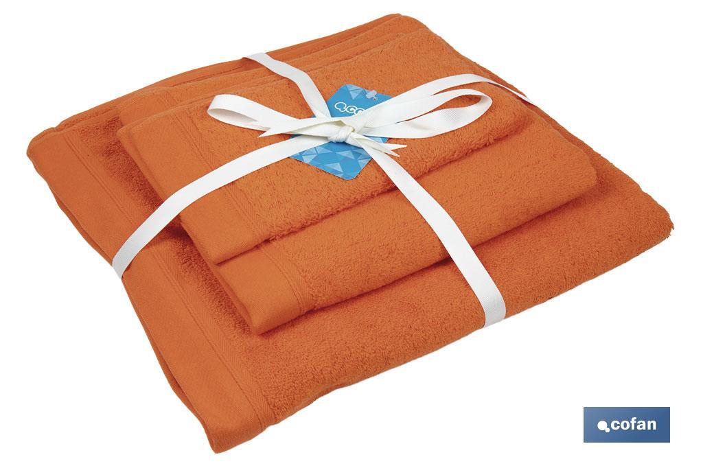 Juego de 3 toallas en color naranja (orange) con 580 gr/m2 | Gama Amanecer | Set de toallas 100% algodón - Cofan